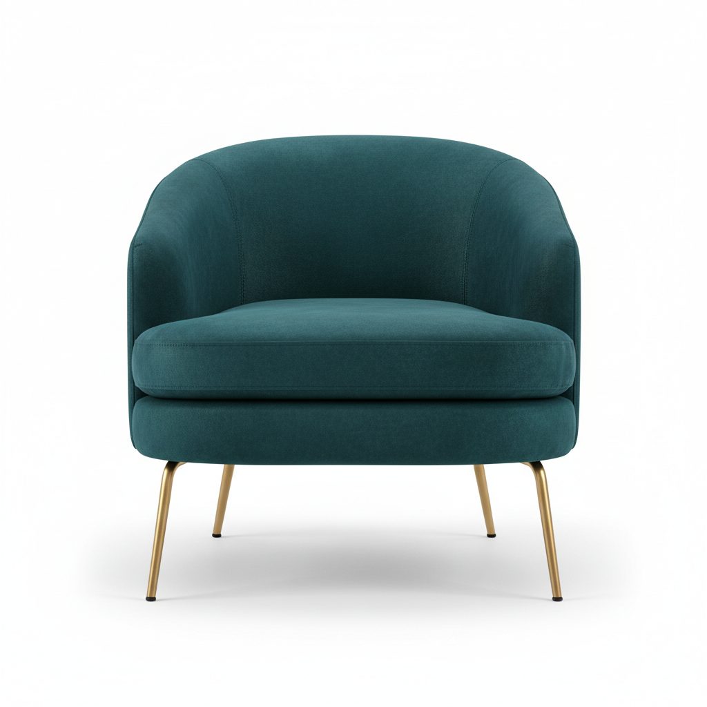 Teal velvet armchair with gold metal legs