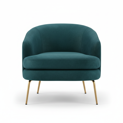 Teal velvet armchair with gold metal legs